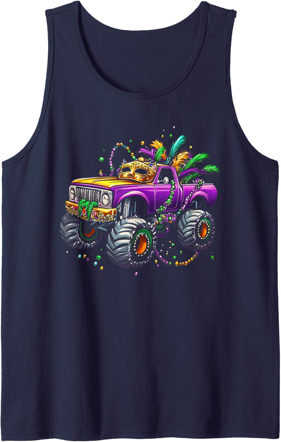 Kids Toddler Mardi Gras Monster Truck Boys Girls Sleeveless Tank Top - Navy Blue