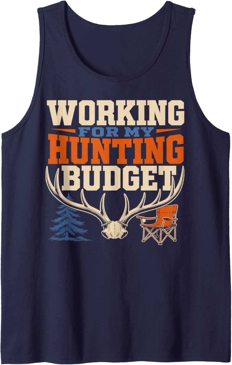 Working for My Hunting Budget Deer Antler Sleeveless Tank Top - Navy Blue