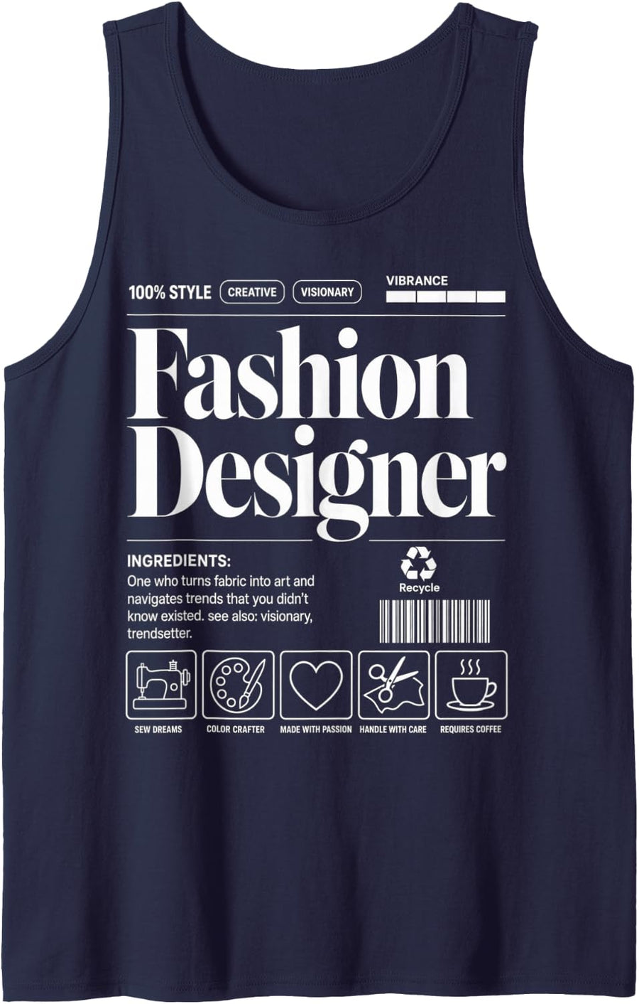 Fashion Designer Sew Dreams Color Crafter Style Icon Sleeveless Tank Top - Navy Blue
