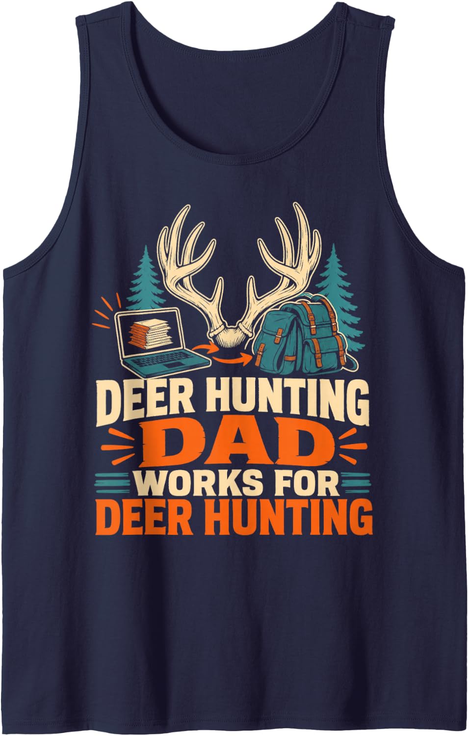 Men's Deer Hunting Dad Works for Deer Hunting Sleeveless Tank Top - Navy Blue