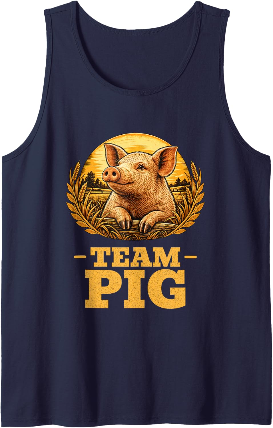 Team Pig Vintage Farm Retro Animal Lover Sleeveless Tank Top - Navy Blue