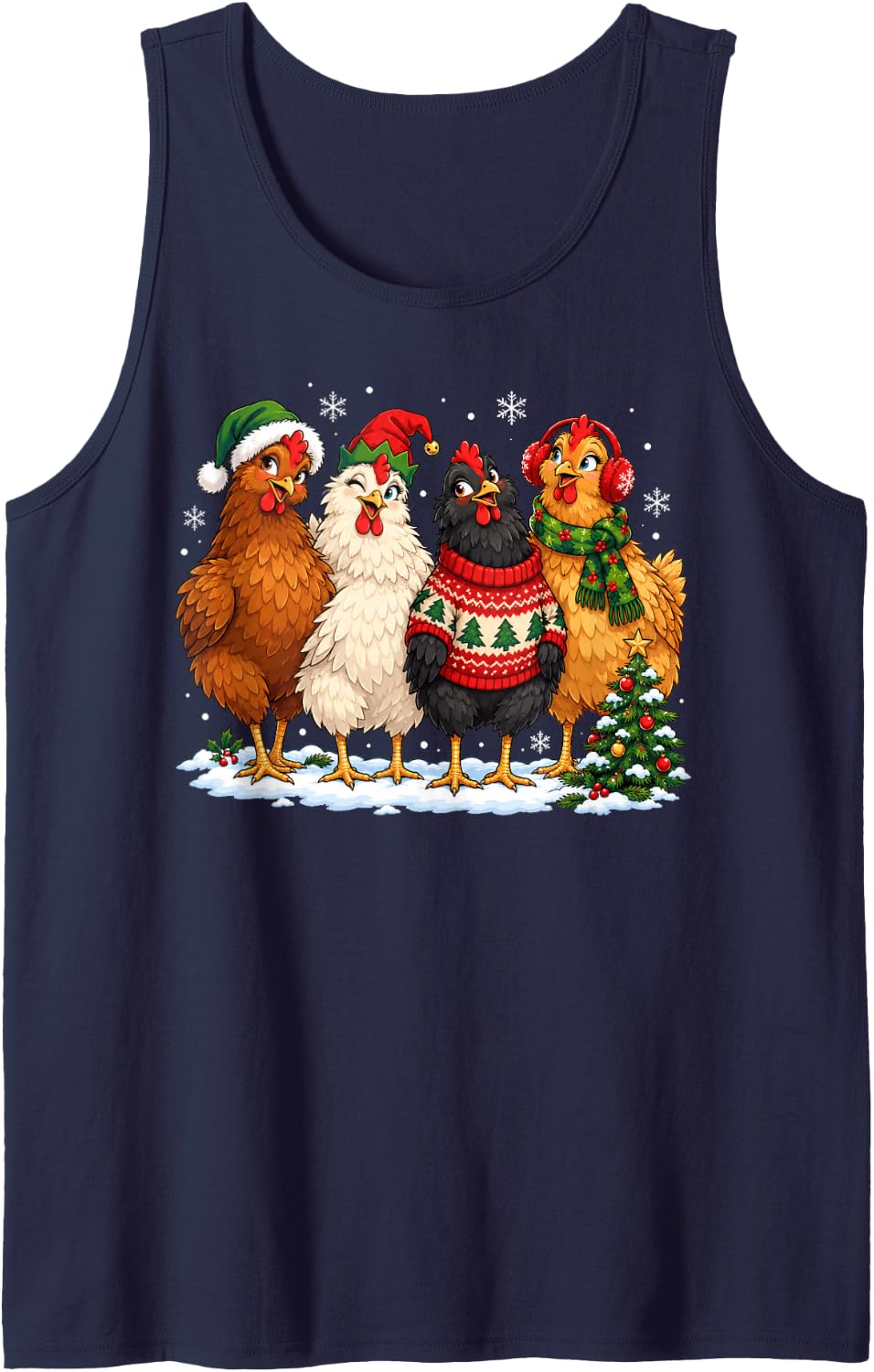 Christmas Chickens Cozy Farm Poultry Winter Holiday Flock Sleeveless Tank Top - Navy Blue