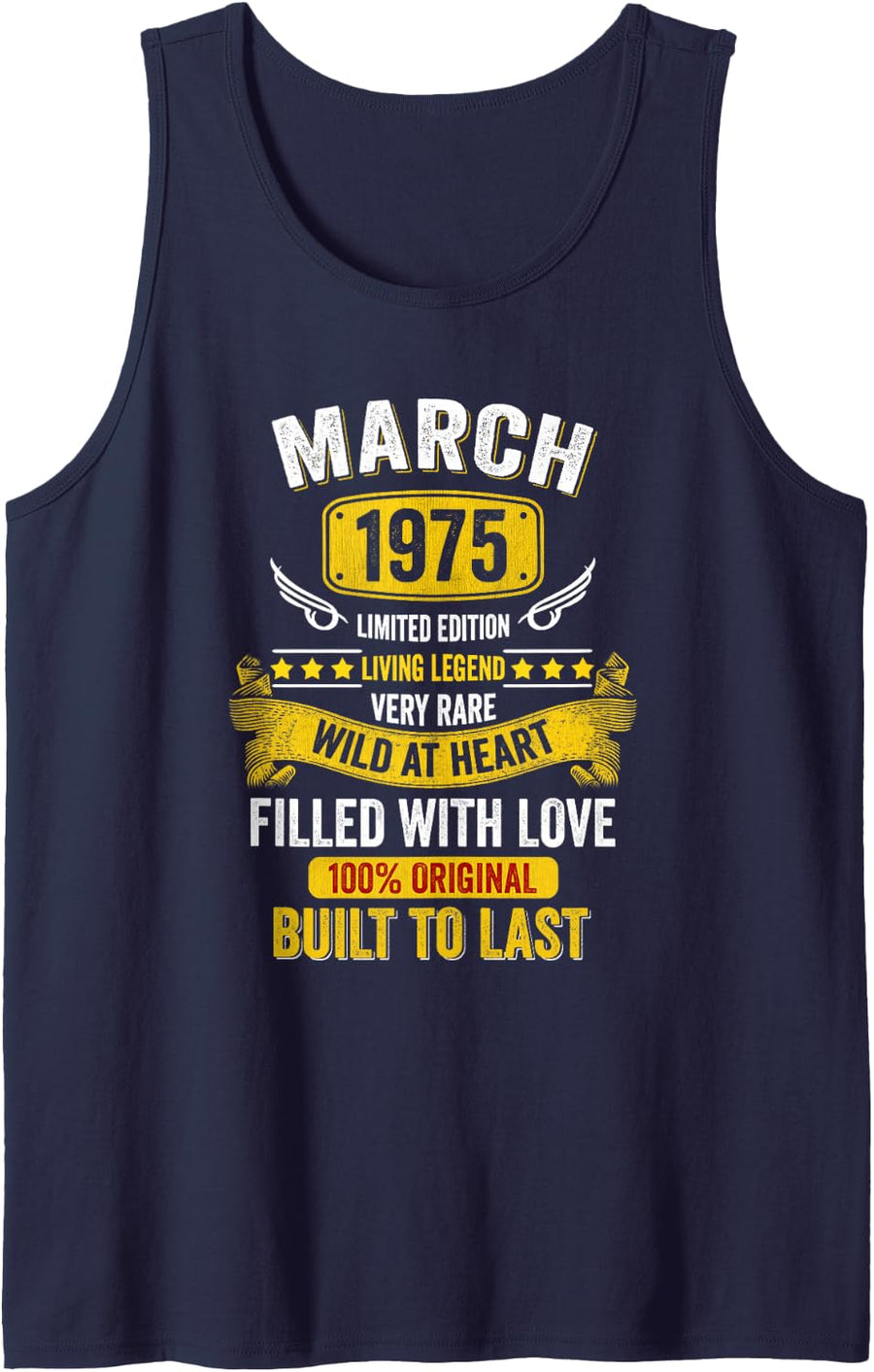 Born in March 1975 Vintage Gift March 1975 Birthday Sleeveless Tank Top - Navy Blue
