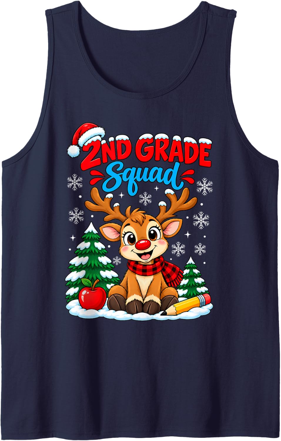 2nd Grade Squad Christmas Reindeer Students Teachers Sleeveless Tank Top - Navy Blue