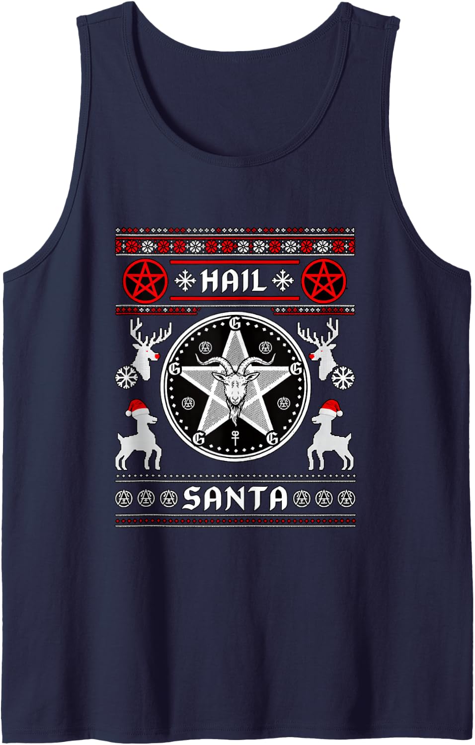 Hail Santa Paganism 666 Pagan Solstice Gothic Ugly Christmas Sleeveless Tank Top - Navy Blue