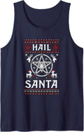 Hail Santa Wiccan Pagan Solstice Gothic Ugly Christmas Sleeveless Tank Top - Navy Blue