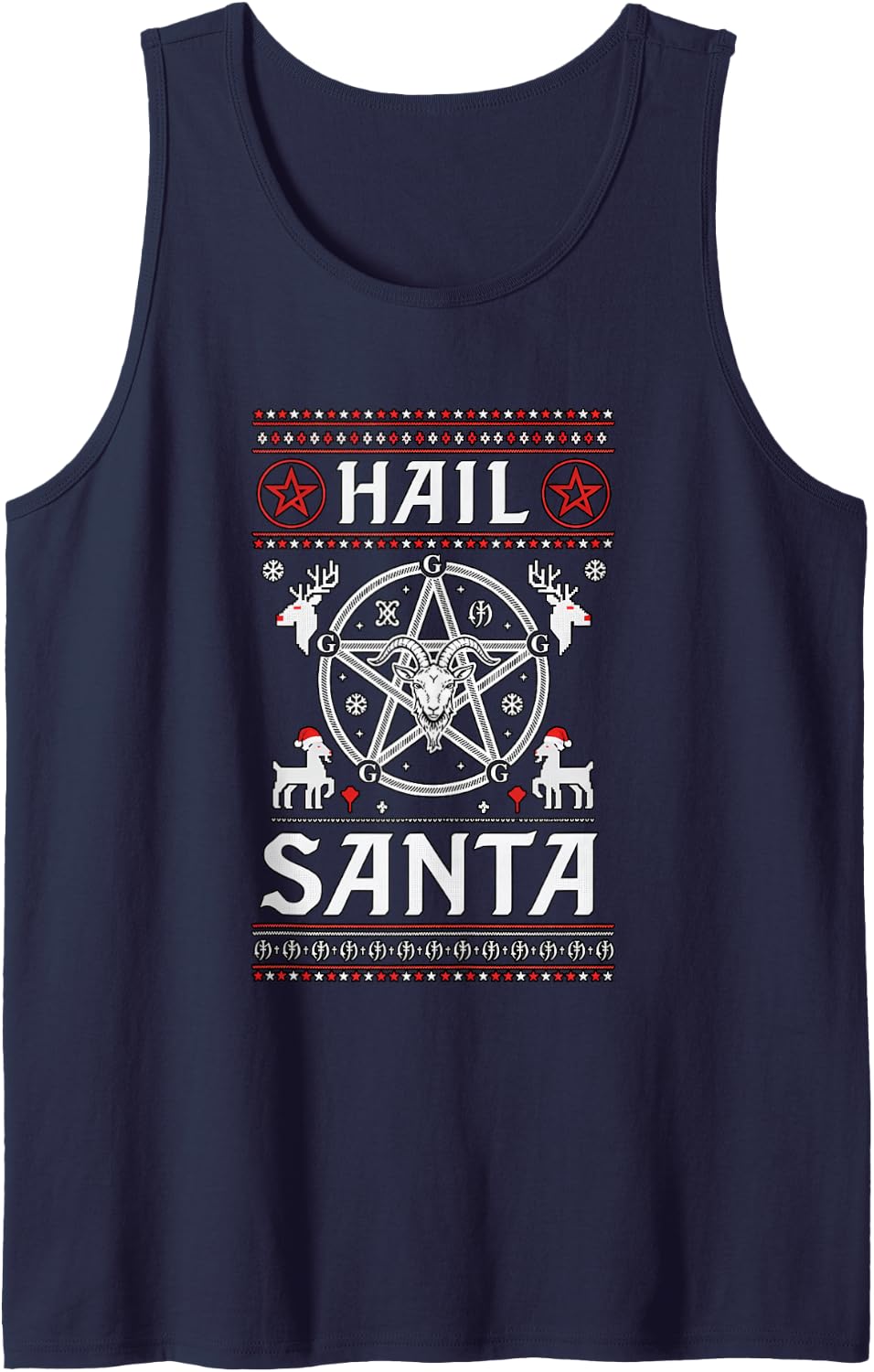 Hail Santa Wiccan Pagan Solstice Gothic Ugly Christmas Sleeveless Tank Top - Navy Blue