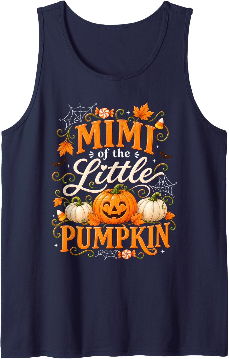 Mimi of the Little Pumpkin Halloween Autumn Family Moments Sleeveless Tank Top - Navy Blue