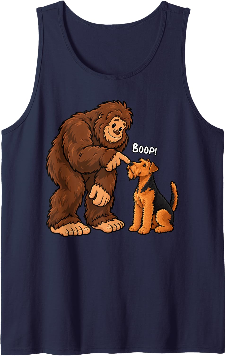 Bigfoot Boop Airedale Terrier Funny Dog Lover Sleeveless Tank Top - Navy Blue