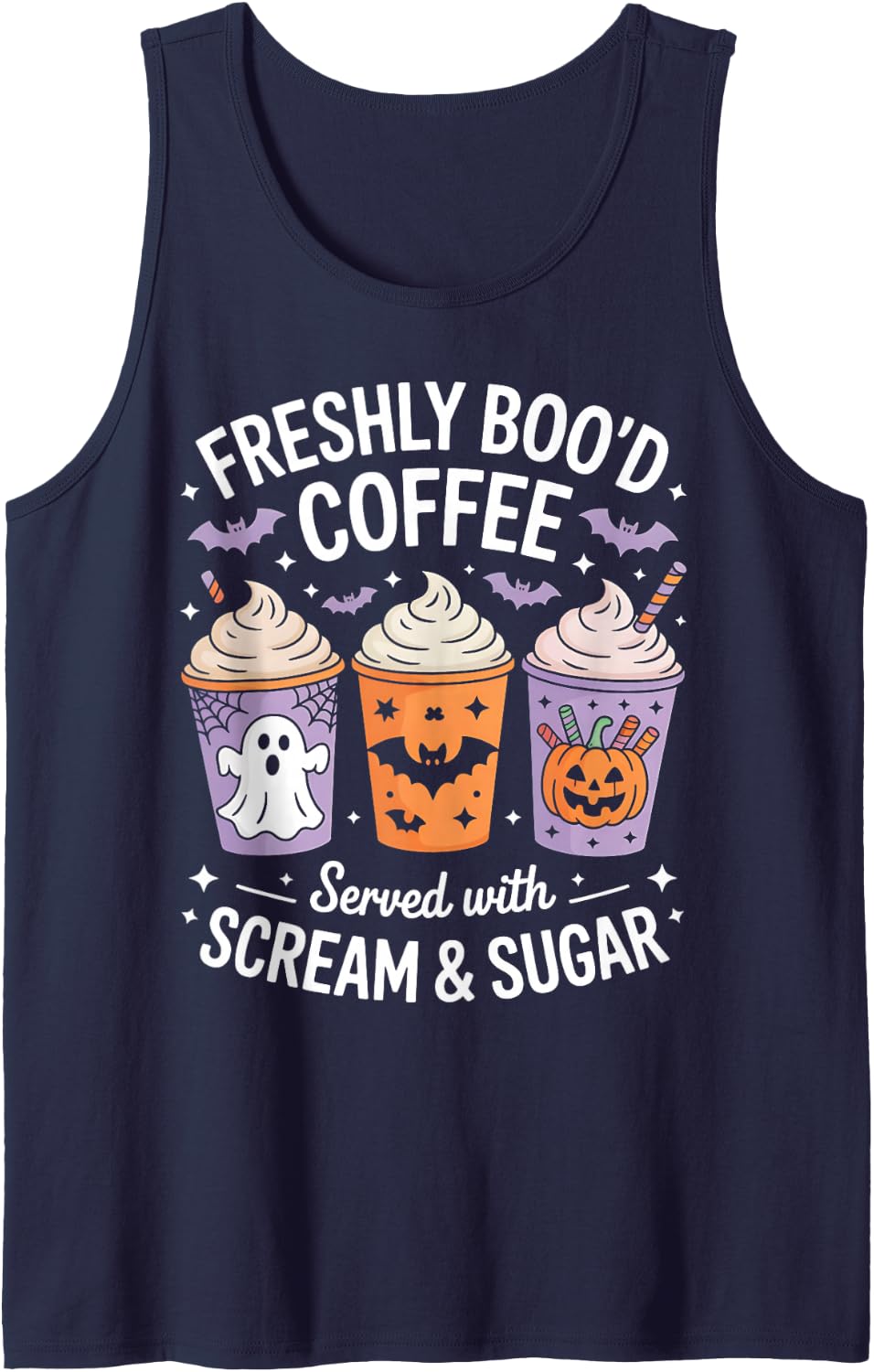 Retro Freshly Boo'd Coffee Lovers Ghost Halloween Tank Top - Navy Blue