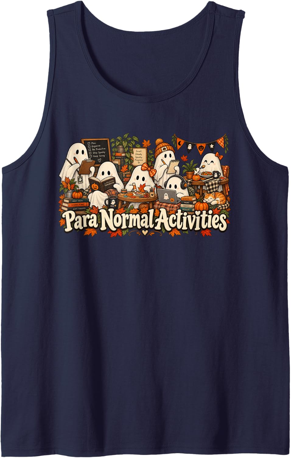 Paranormal Activities Funny Halloween Ghosts Sleeveless Tank Top - Navy Blue