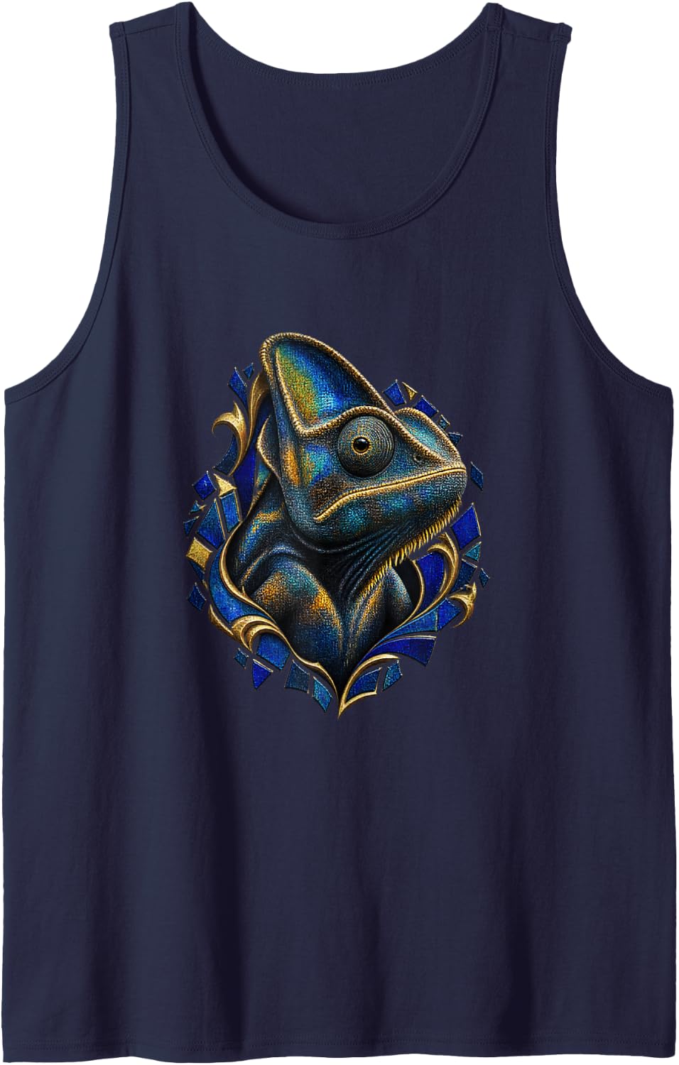 Chameleon with Blue Mosaic Shards Sleeveless Tank Top - Navy Blue