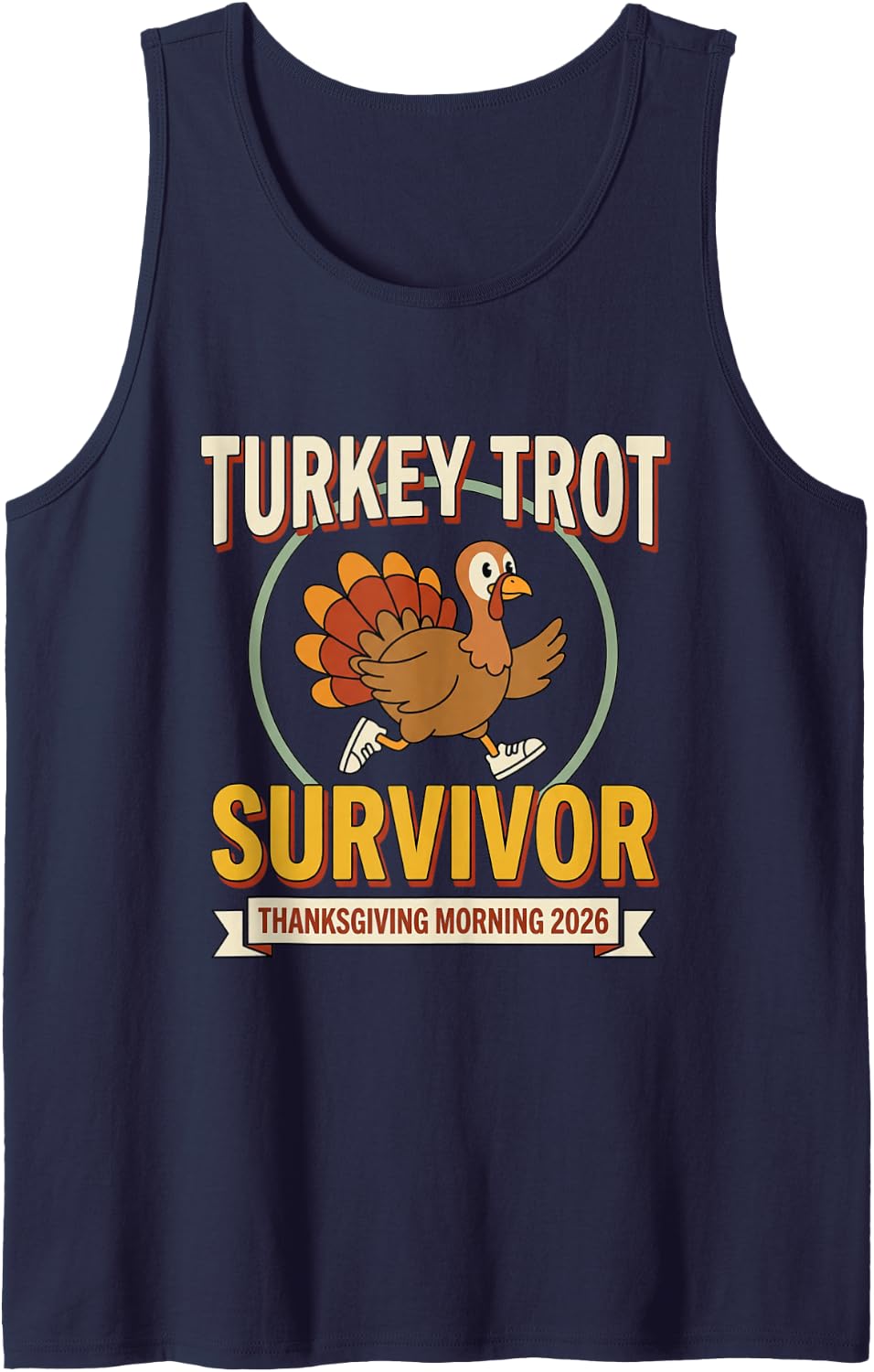 Turkey Trot Survivor 2026 Thanksgiving Morning 5K Finisher Sleeveless Tank Top - Navy Blue