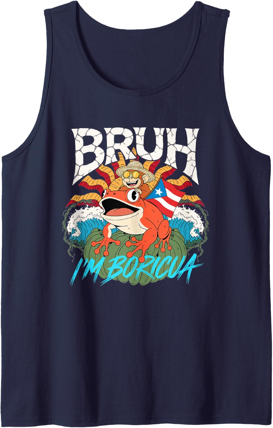 Bruh Im Boricua Puerto Rican Frog Island Pride Sleeveless Tank Top - Navy Blue