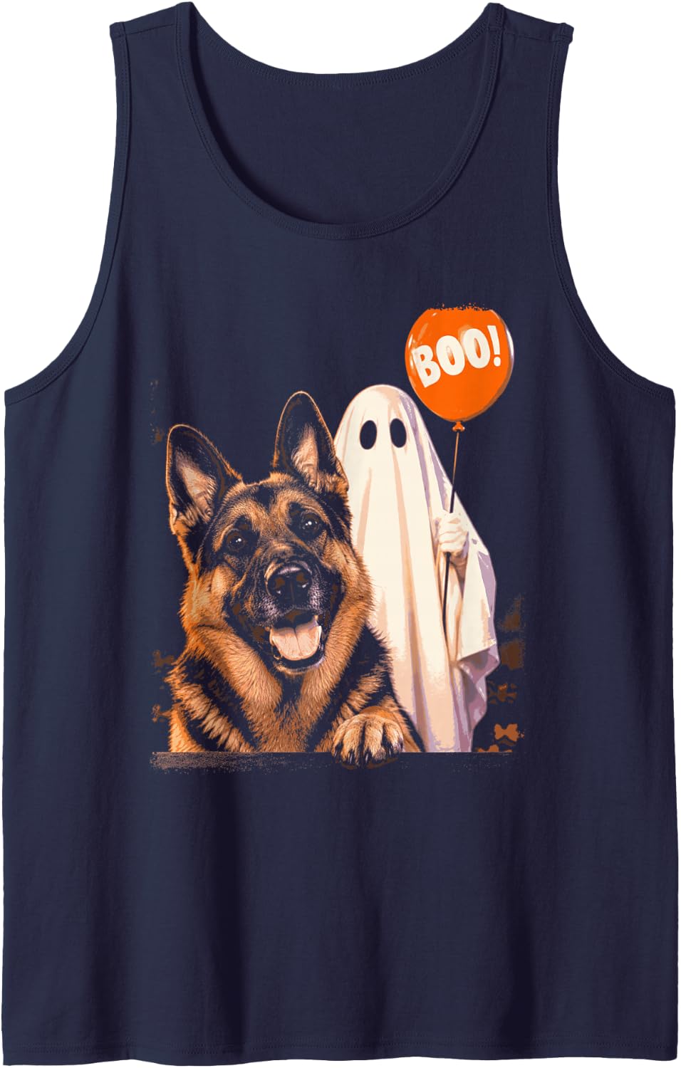 Halloween German Shepherd Ghost Boo Balloon Dog Lover Sleeveless Tank Top - Navy Blue