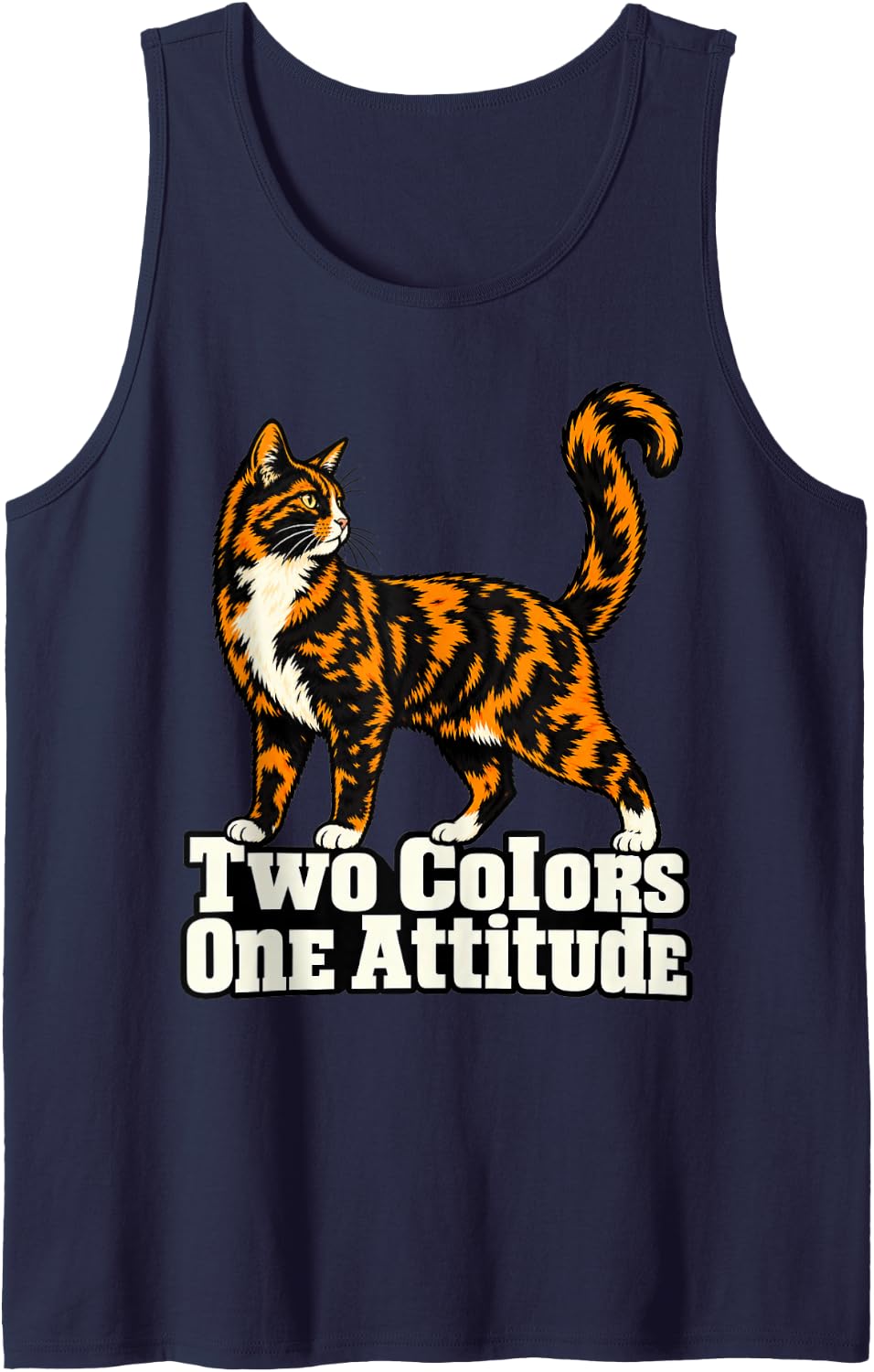 Tortoiseshell Cat Two Colors One Attitude Kitten Owner Sleeveless Tank Top - Navy Blue