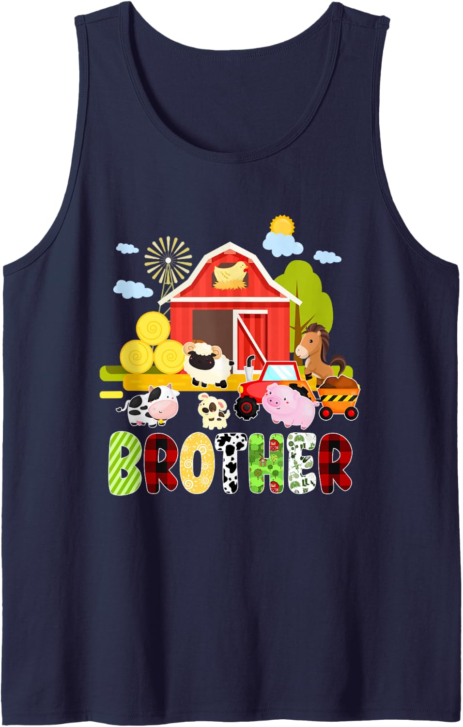 Brother Farm Animal Birthday Family Matching Party Sleeveless Tank Top - Navy Blue