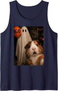 Funny Guinea Pig Halloween Selfie Ghost Boo Balloon Zoo Kids Sleeveless Tank Top - Navy Blue
