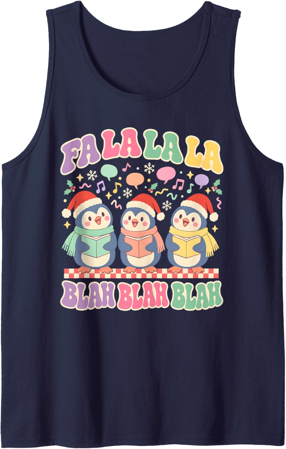 FA La La La Blah Blah Blah SLP Christmas Penguins Sleeveless Tank Top - Navy Blue