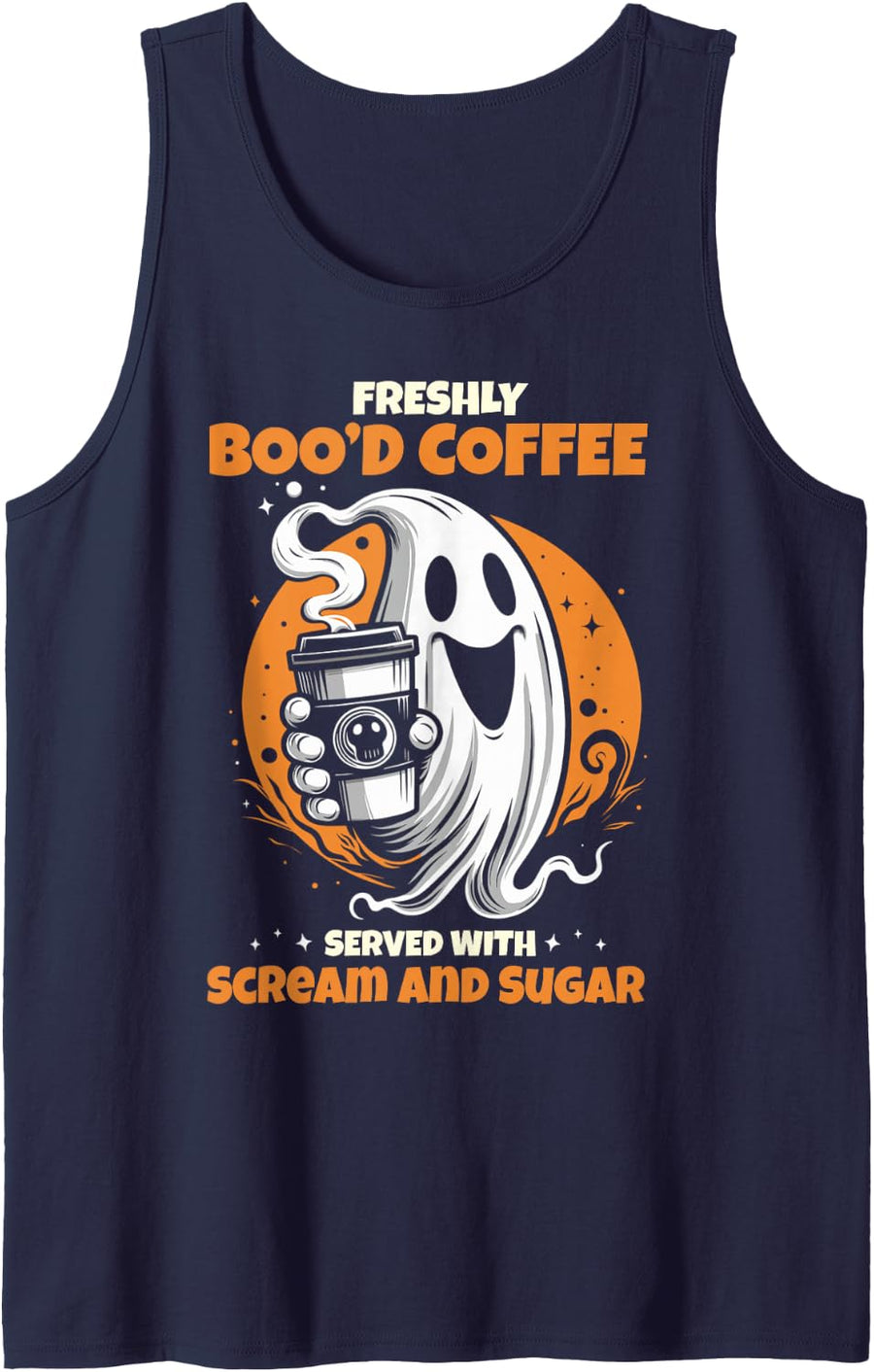 Halloween Freshly Boo'd Coffee Haunted Spooky Coffee Lover Sleeveless Tank Top - Navy Blue
