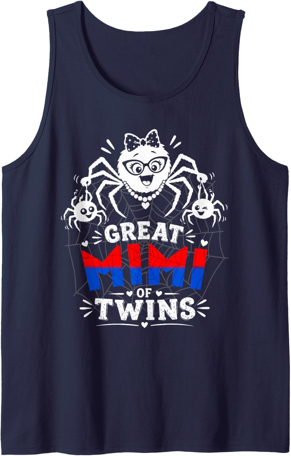 Mimi of Twins Cute Spider Grandmothers Family Tank Top - Navy Blue