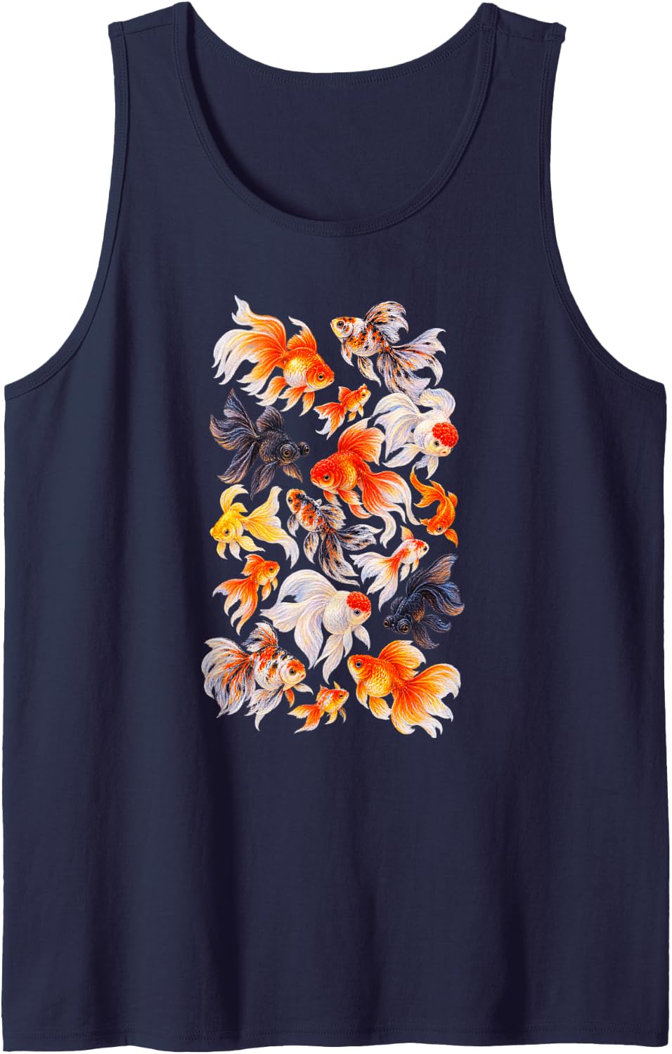 Fancy Goldfish Types Aquarium Fish Oranda Black Moor Sleeveless Tank Top - Navy Blue