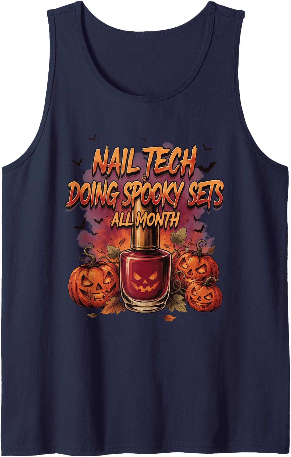 Nail Tech Doing Spooky Sets All Month Halloween Service Sleeveless Tank Top - Navy Blue
