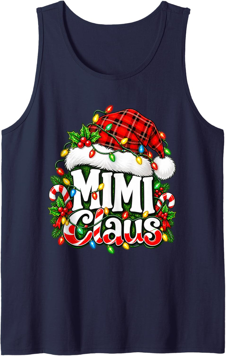 Mimi Claus Cheerful Christmas Family Holiday Design Sleeveless Tank Top - Navy Blue