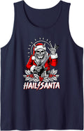 Hail Santa Winter Solstice Gothic Christmas Rocker Sleeveless Tank Top - Navy Blue