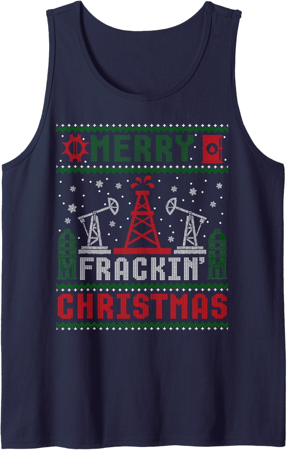 Merry Fracking Christmas Funny Oilfield Ugly Xmas Sleeveless Tank Top - Navy Blue