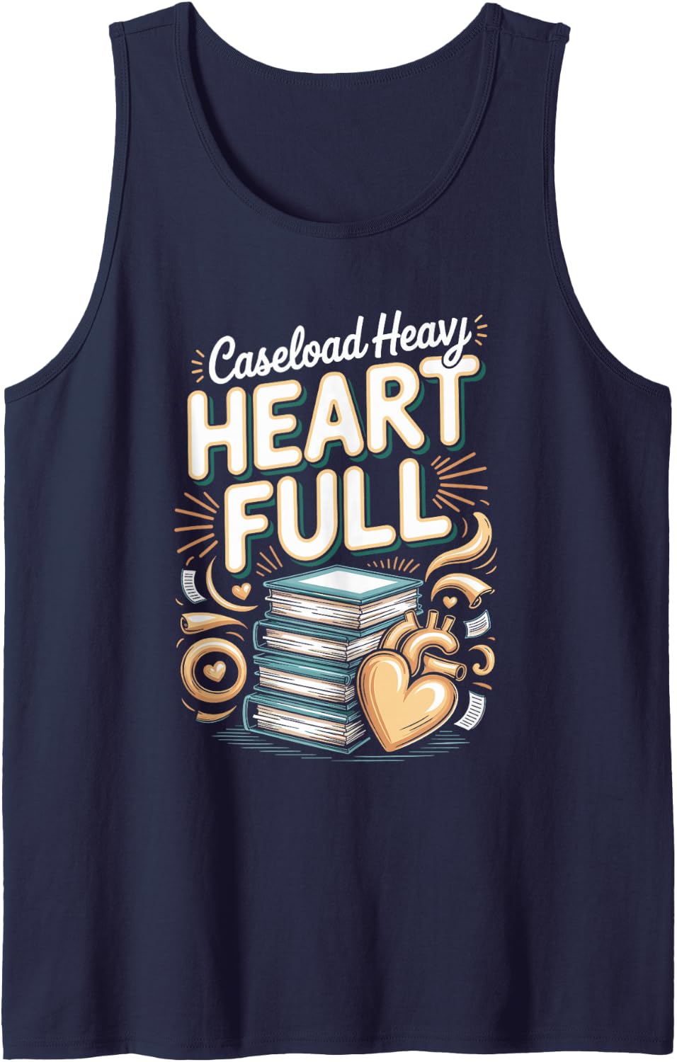 Caseload Heavy Heart Full Social Worker Manager Sleeveless Tank Top - Navy Blue