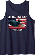 Submarine USS Puffer SSN-652 Veteran Grandfather Dad Son Sleeveless Tank Top - Navy Blue