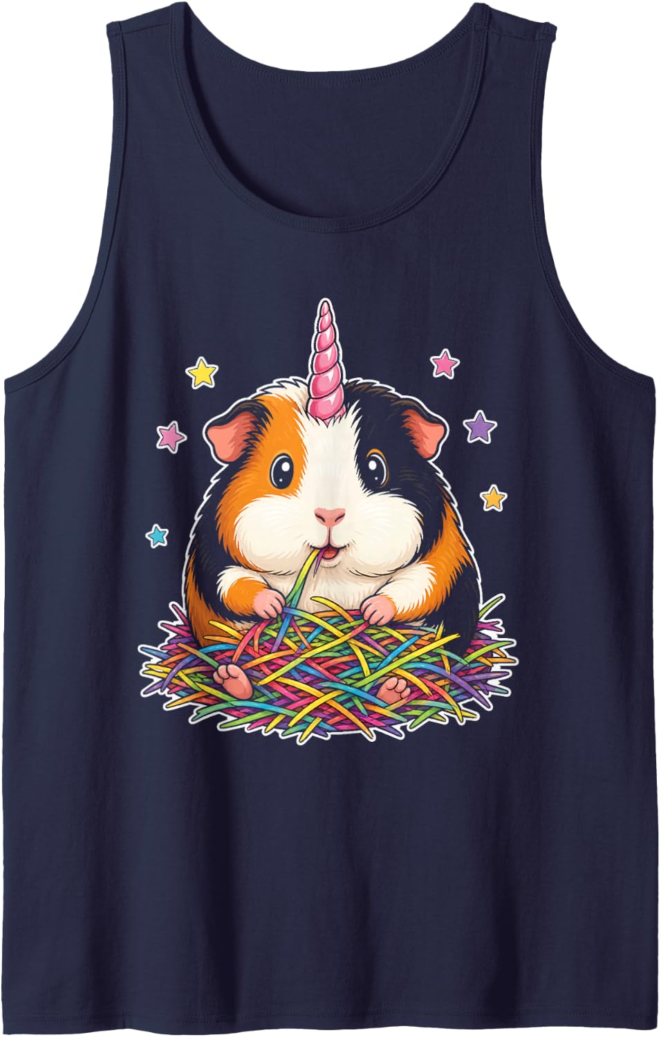 Guinea Pig Unicorn Guinicorn Cute Rainbow Hay Graphic Sleeveless Tank Top - Navy Blue