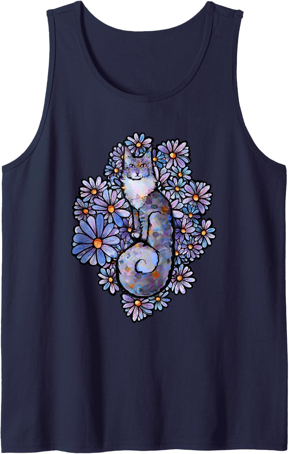 Maine Coon Cat Dilute Calico Sleeveless Tank Top - Navy Blue