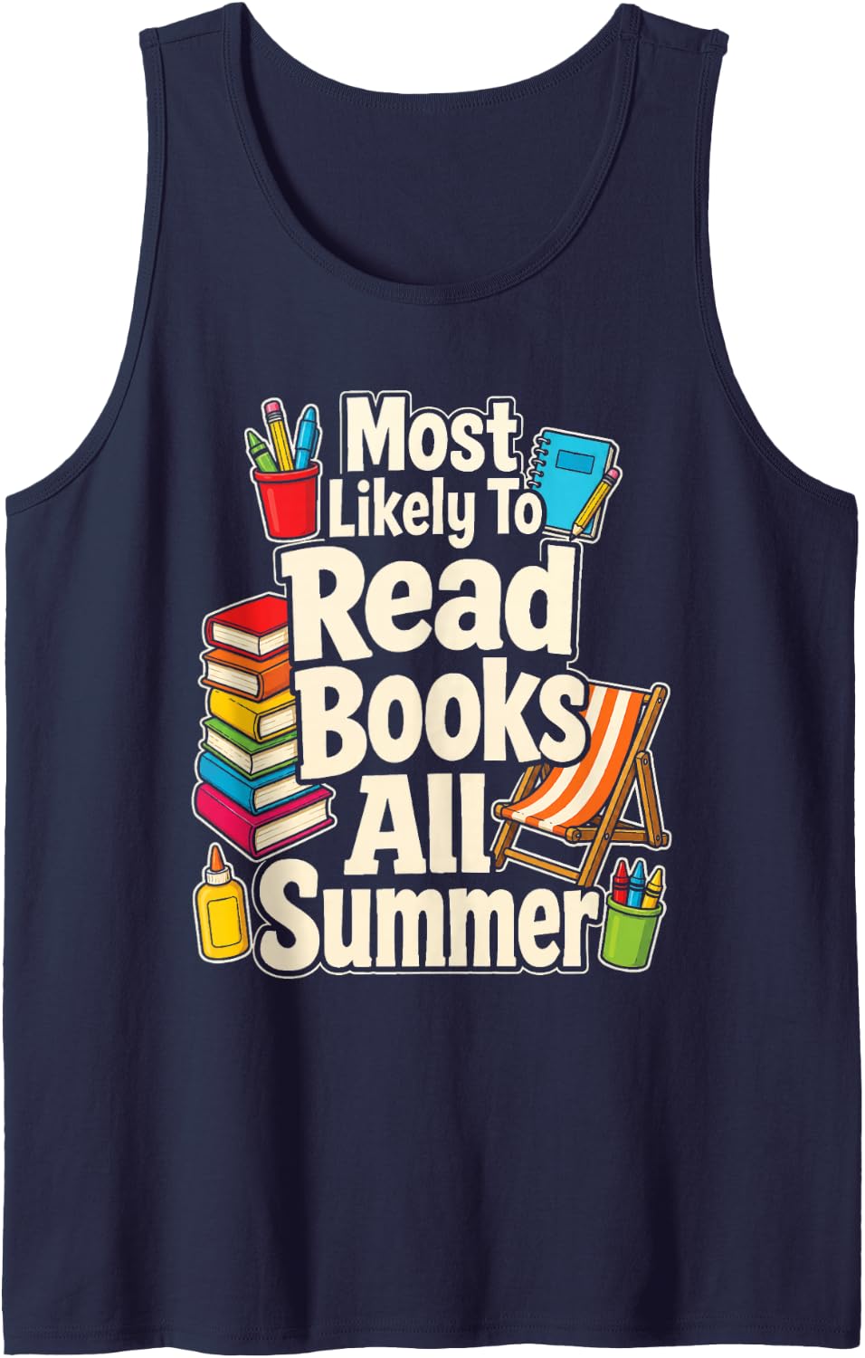 School Librarian Most Likely to Read Books All Summer Sleeveless Tank Top - Navy Blue