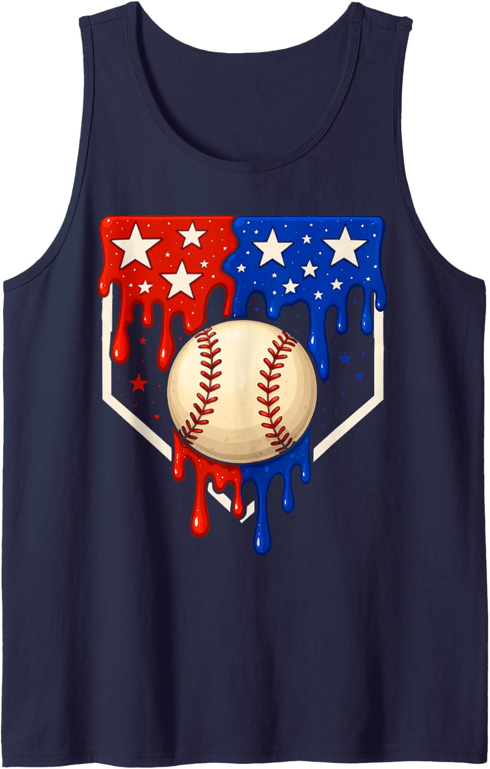 Baseball Drip 4th of July Boys Patriotic Memorial Day Sleeveless Tank Top - Navy Blue