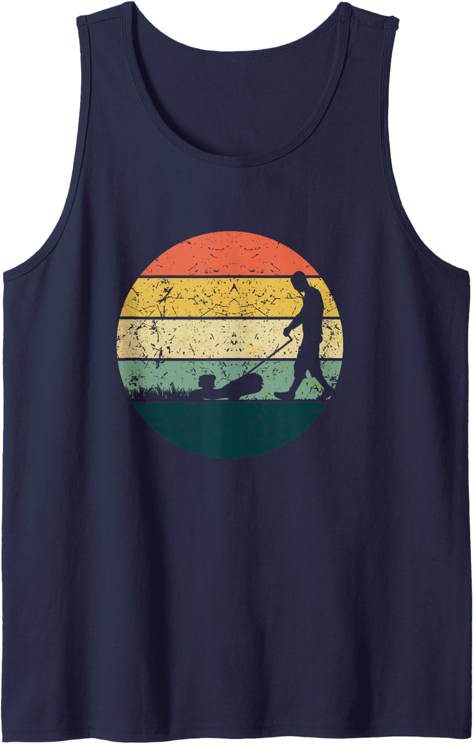 Retro Lawn Mowing Grass Cutting Mower Gardening Lover Sleeveless Tank Top - Navy Blue