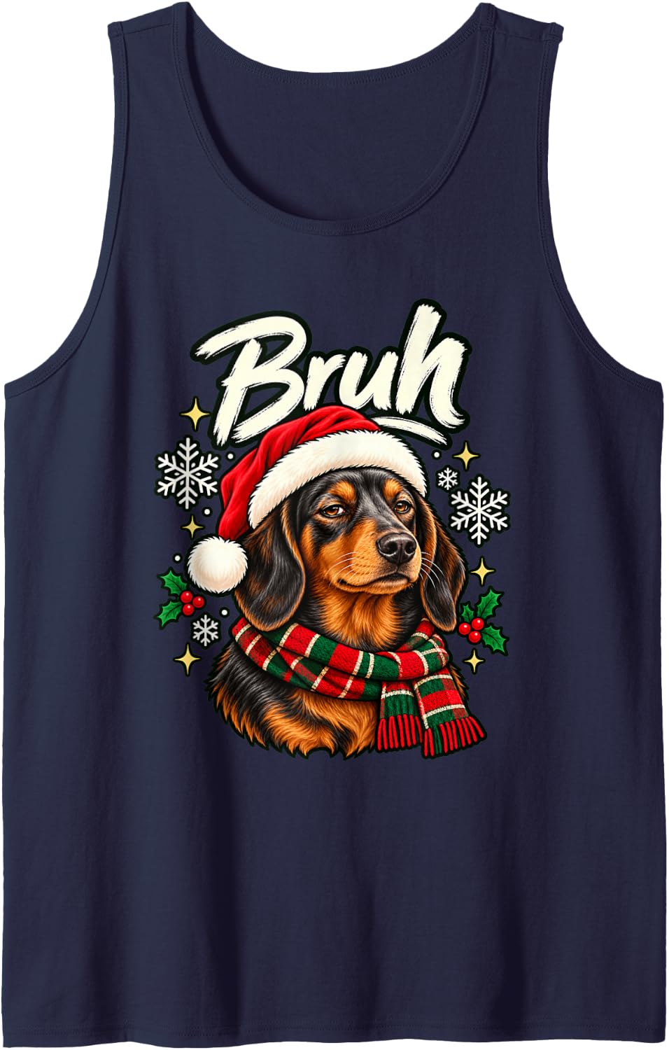 Bruh Dachshund Grumpy Christmas Dog Sleeveless Tank Top - Navy Blue