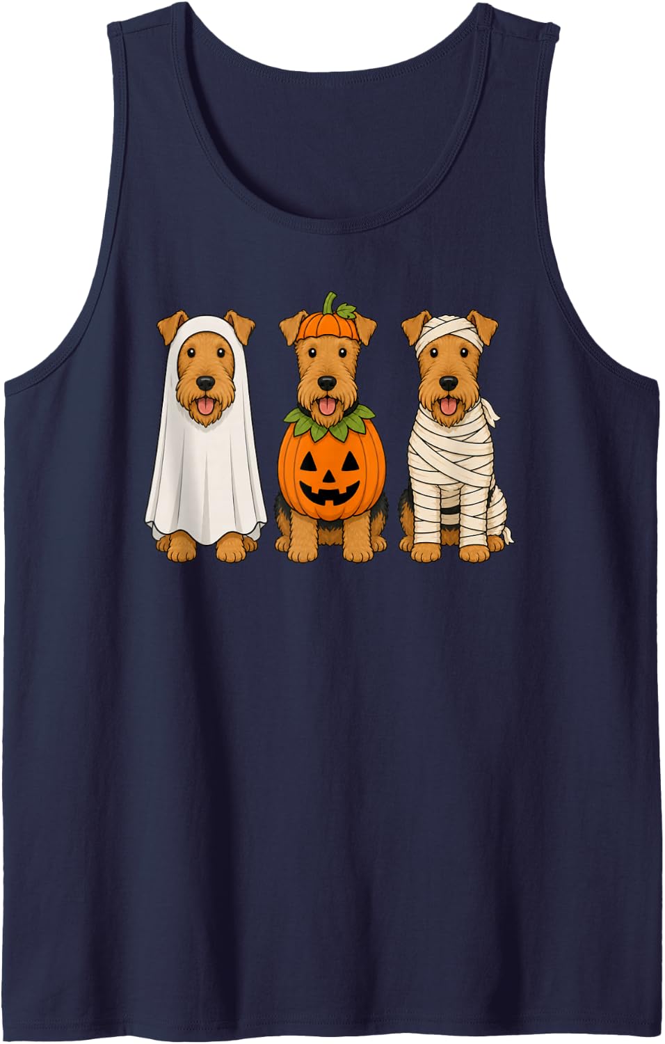 Spooky Airedale Terrier Pumpkin Ghost Halloween Dog Lover Tank Top - Navy Blue