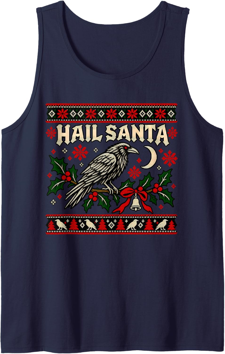 Hail Santa Yule Pagan Solstice Gothic Ugly Christmas Sleeveless Tank Top - Navy Blue