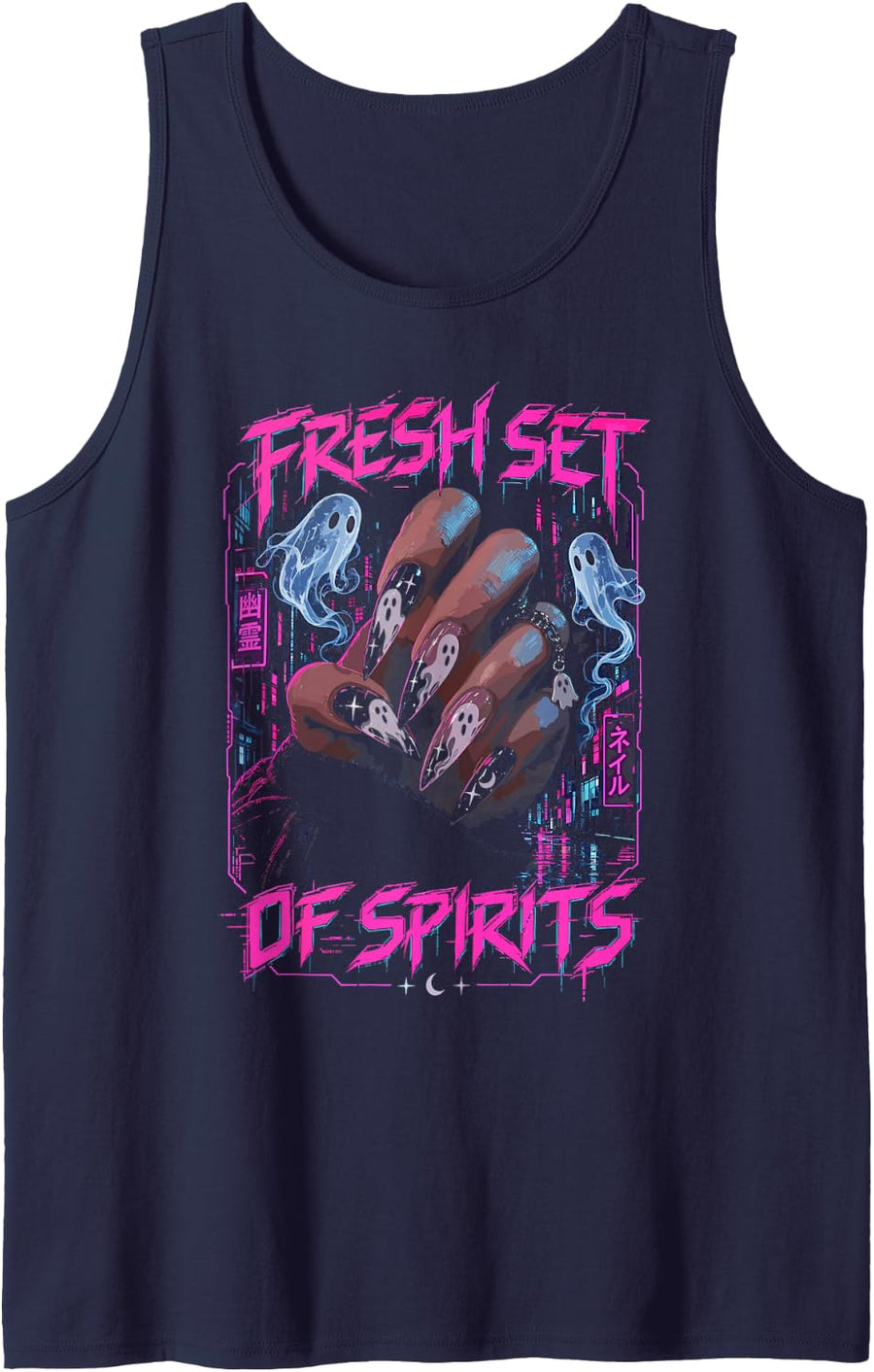Funny Nail Tech Halloween - Manicurist Halloween Nail Artist Sleeveless Tank Top - Navy Blue