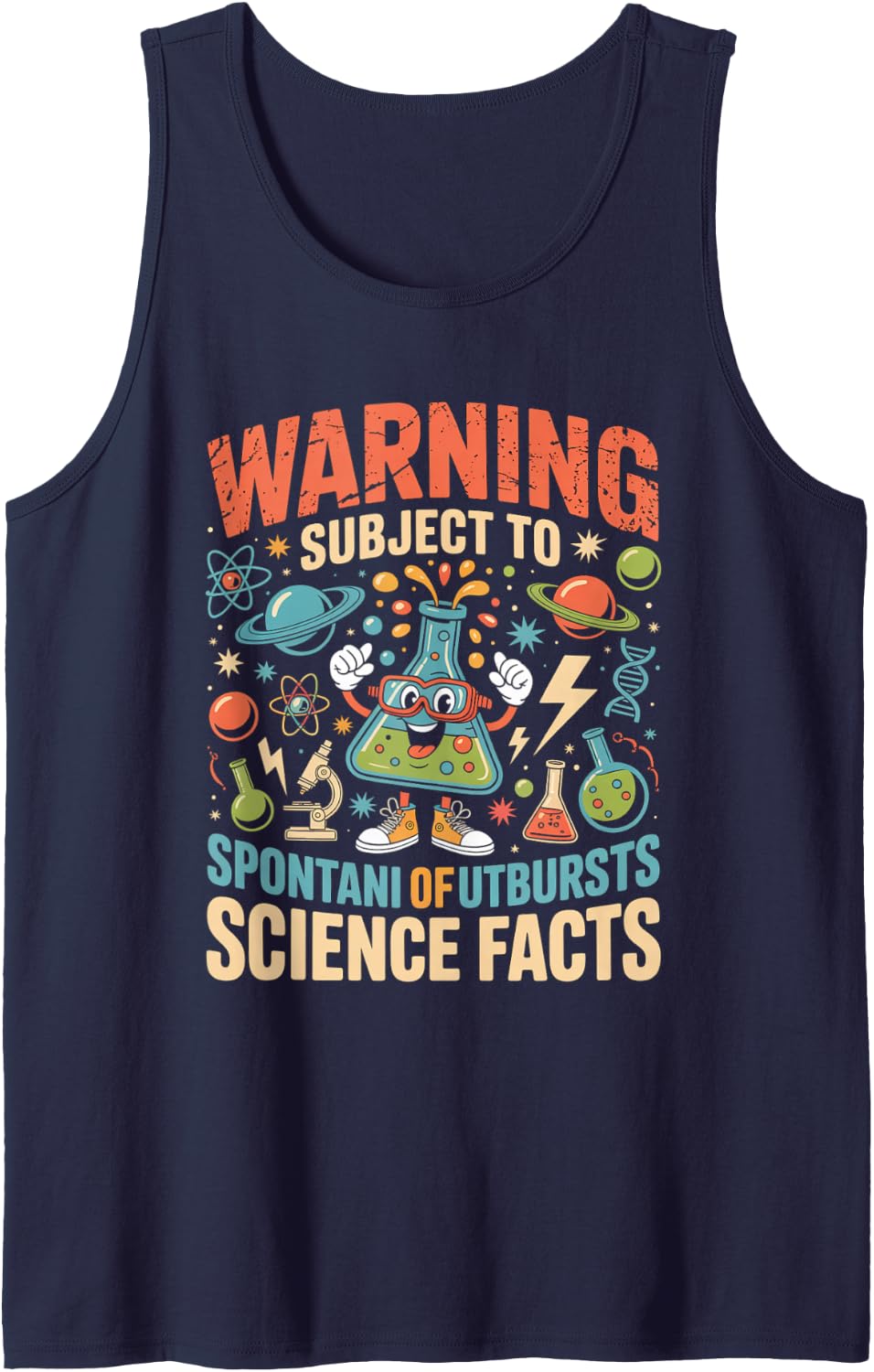Warning Subject to Spontaneous Bursts Science Facts Sleeveless Tank Top - Navy Blue