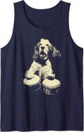 Cocker Spaniel Playing Bongo Drums Funny Dog Percussionist Sleeveless Tank Top - Navy Blue