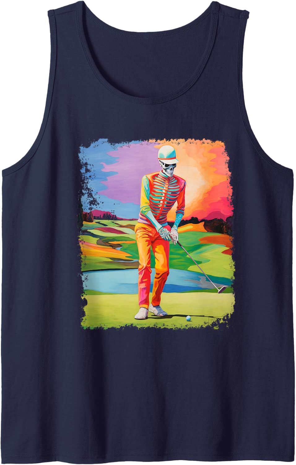 Golfing Skeleton Mens Golf Tank Top - Navy Blue