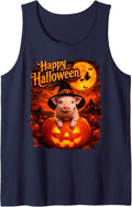 Cute Pig Happy Halloween Night Sleeveless Tank Top - Navy Blue