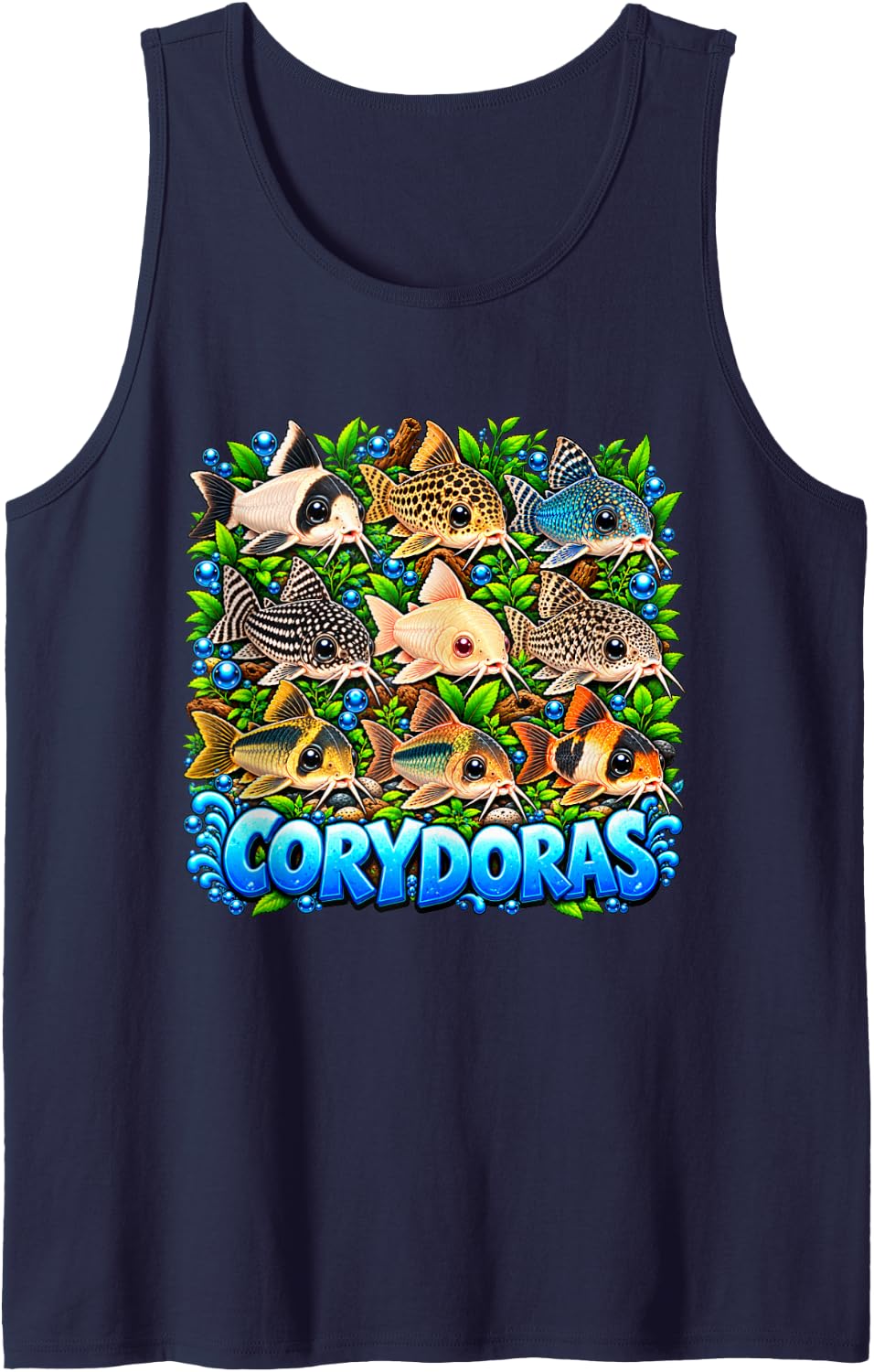 Cute Corydoras Catfish Kawaii Aquarium Fish Sleeveless Tank Top - Navy Blue