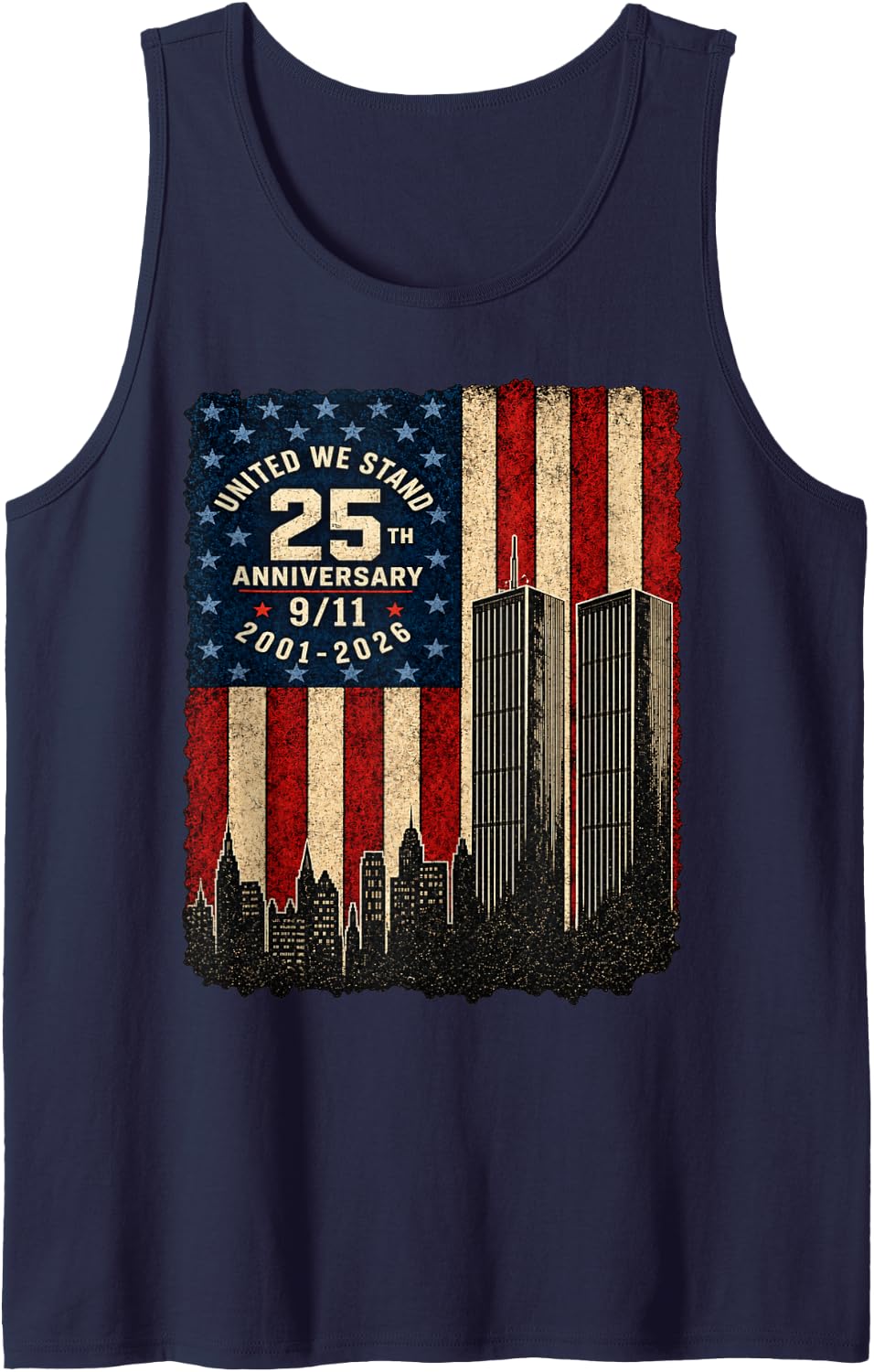 25th Anniversary September 11 2001 Memorial Day USA Flag Tank Top - Navy Blue
