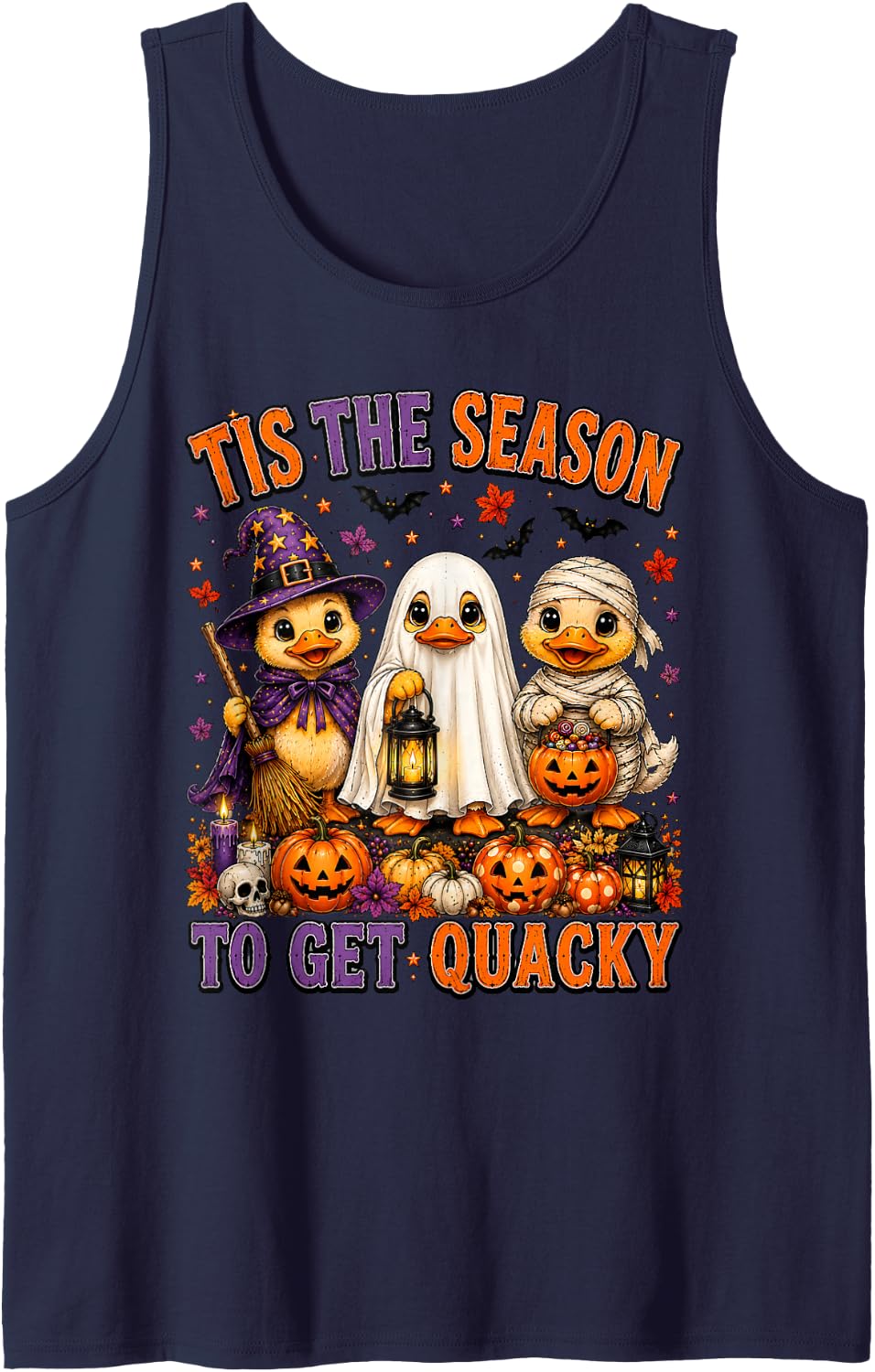 Tis The Season Halloween Duck Witch Ghost Duck Lovers Sleeveless Tank Top - Navy Blue