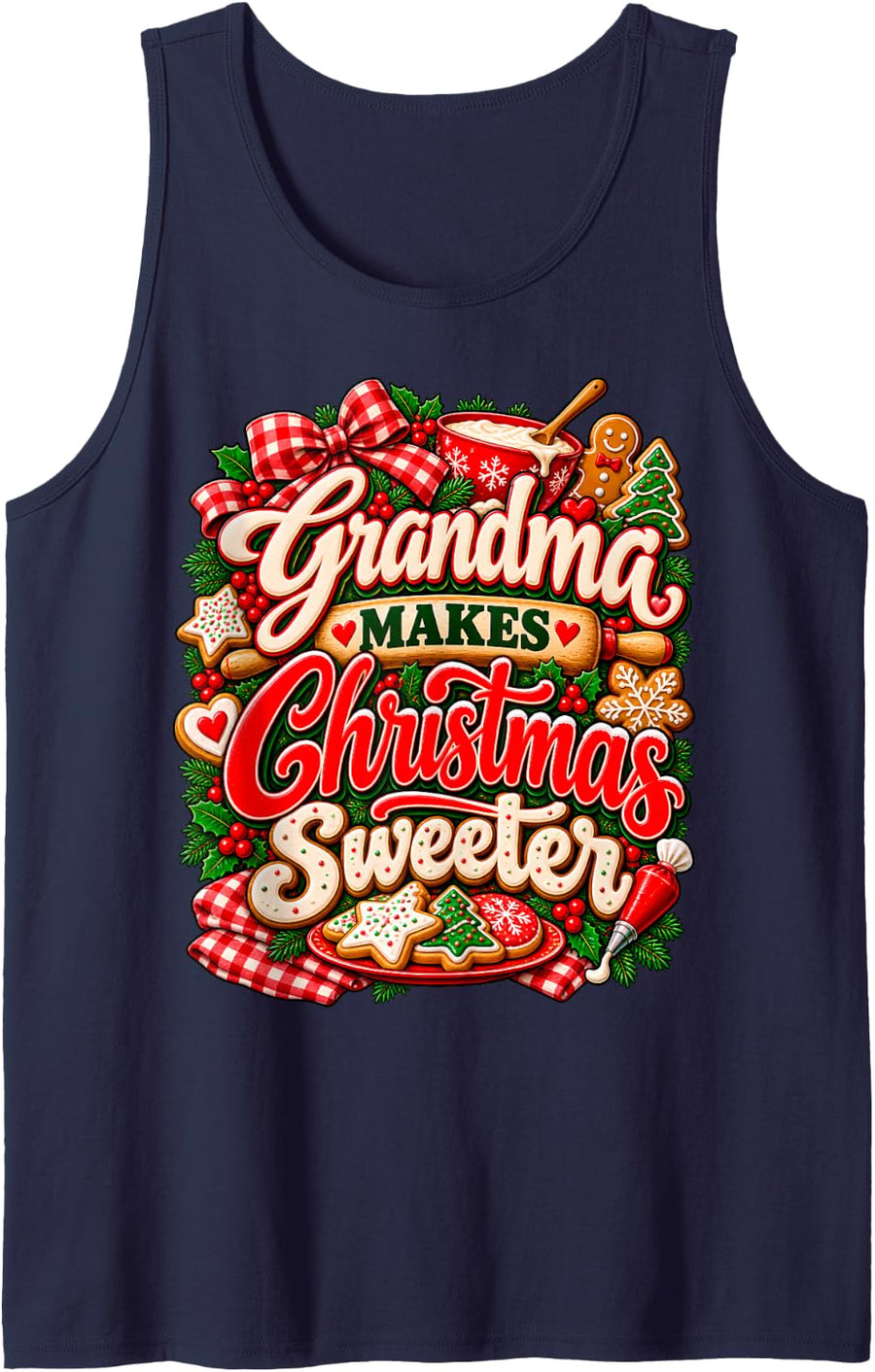 Grandma Makes Christmas Sweeter Holiday Baking Sleeveless Tank Top - Navy Blue