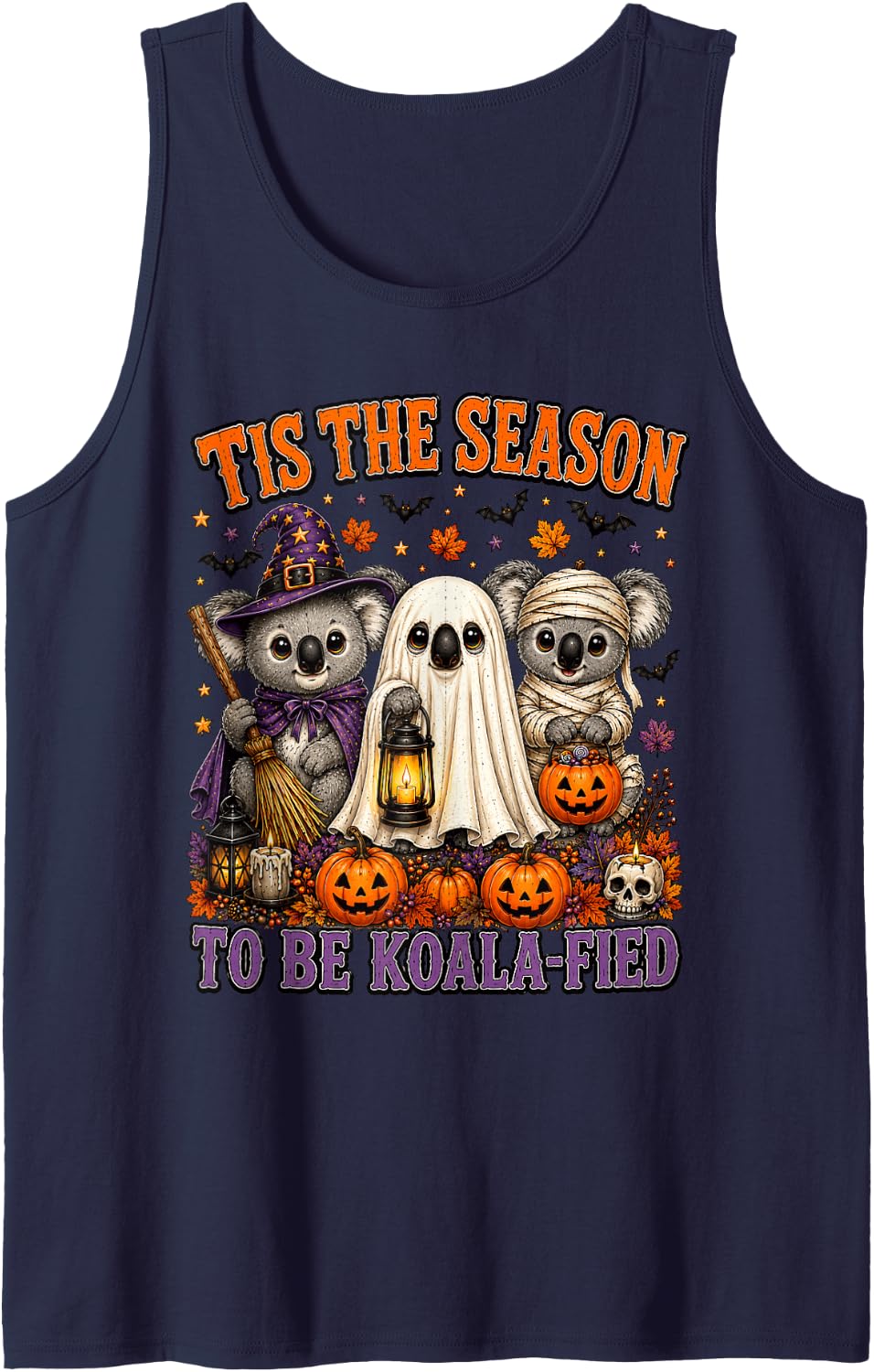 Tis The Season Halloween Koala Witch Ghost Koala Lovers Sleeveless Tank Top - Navy Blue